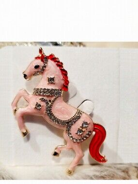 🌺Pink and Red Horse Brooch with Rhinestones Animal Jewelry